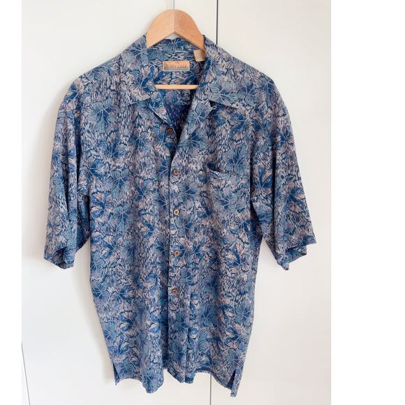 Vintage Mens Hawaiian Shirt by Bobby Chan Blue Size Large Hibiscus print Vaca - Picture 4 of 9